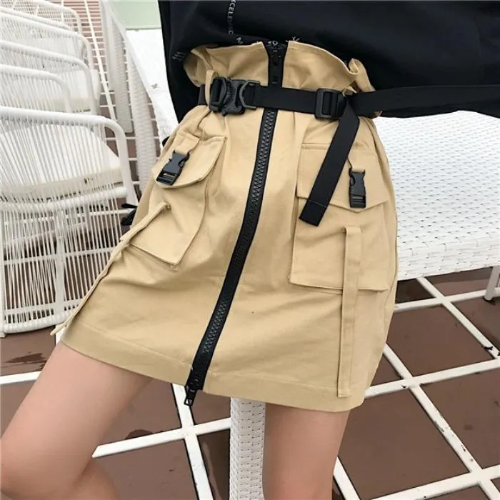 2 PIECE SET BACKLESS LONG SLEEVE T-SHIRT   HIGH WAIST TOOLING SKIRT