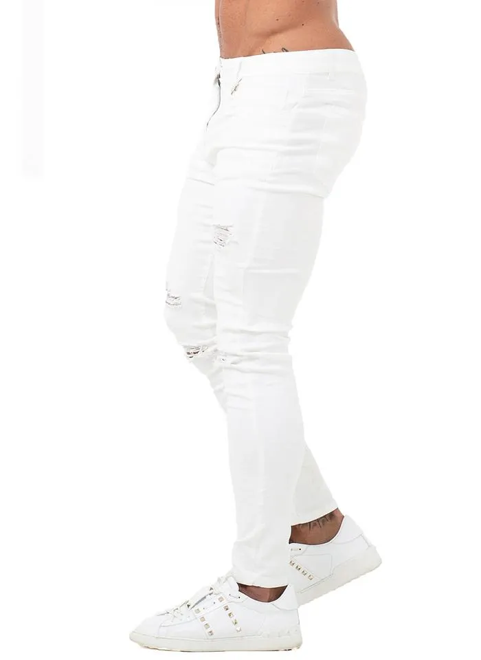 3756 White Distressed & Ripped Skinny Stretch Jeans