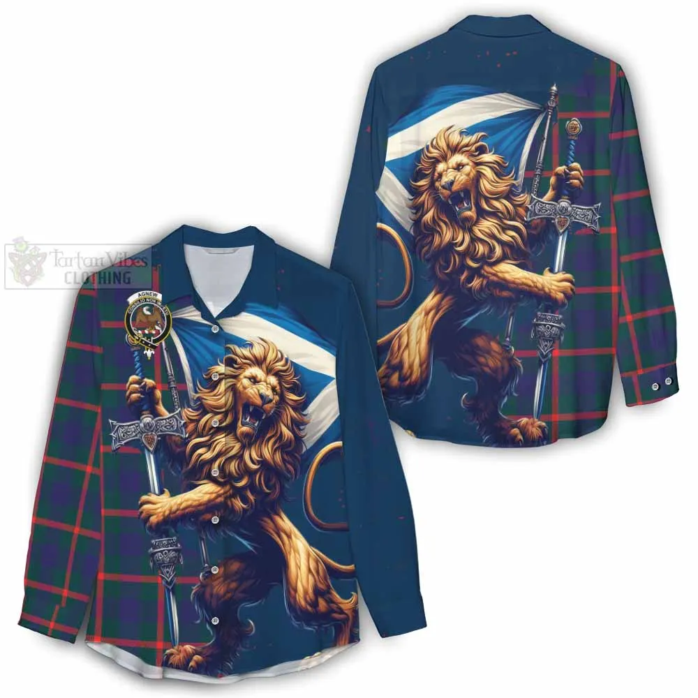 Agnew Tartan Family Crest Women's Casual Shirt with Scottish Majestic Lion