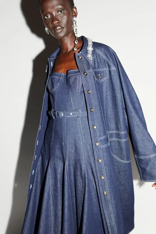 AIDEN COAT INDIGO EMBELLEISHED DENIM