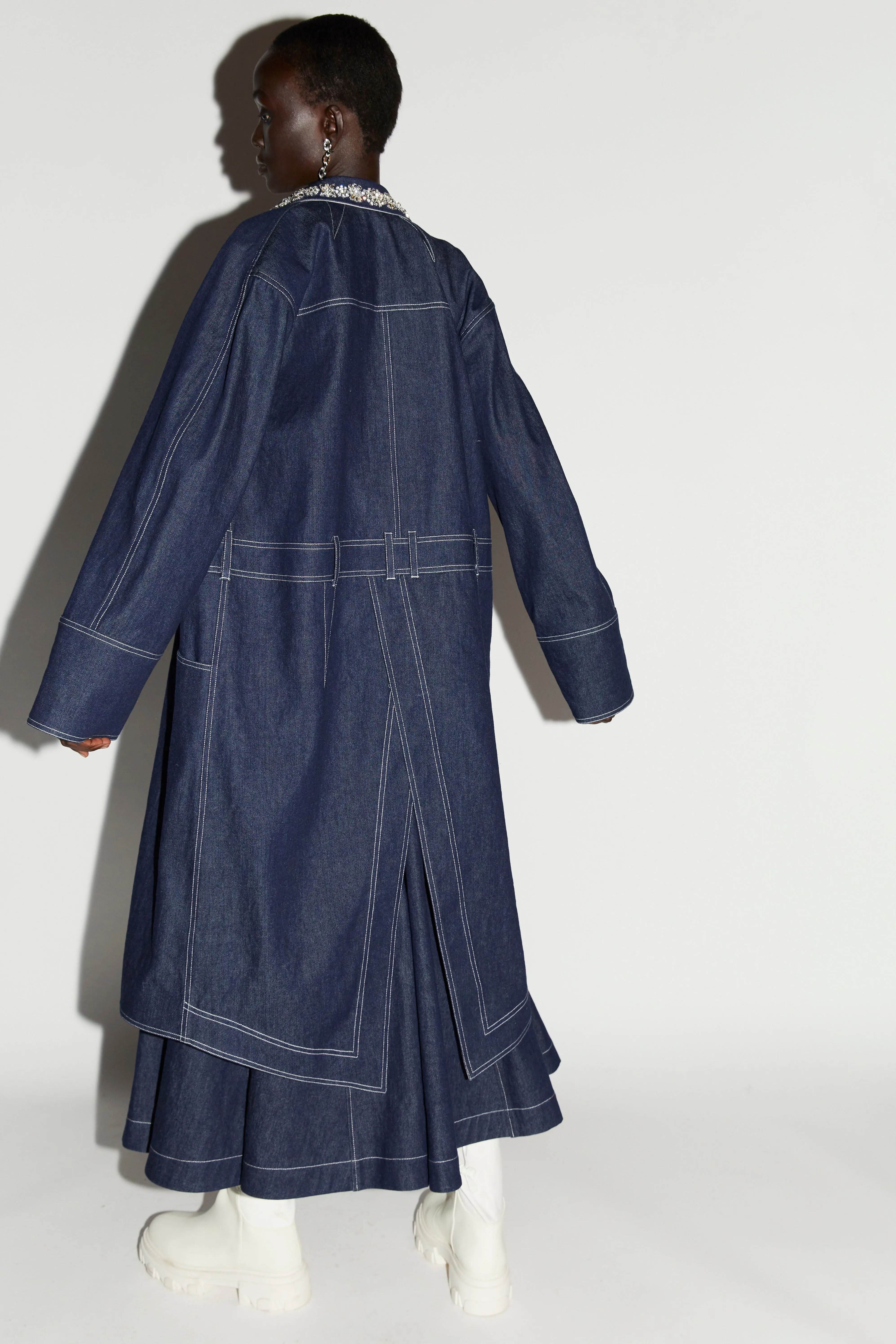 AIDEN COAT INDIGO EMBELLEISHED DENIM