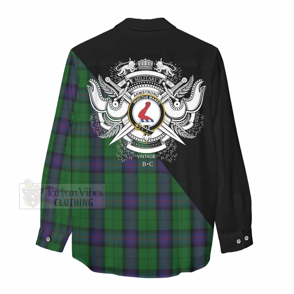 Armstrong Tartan Women's Casual Shirt with Family Crest and Military Logo Style