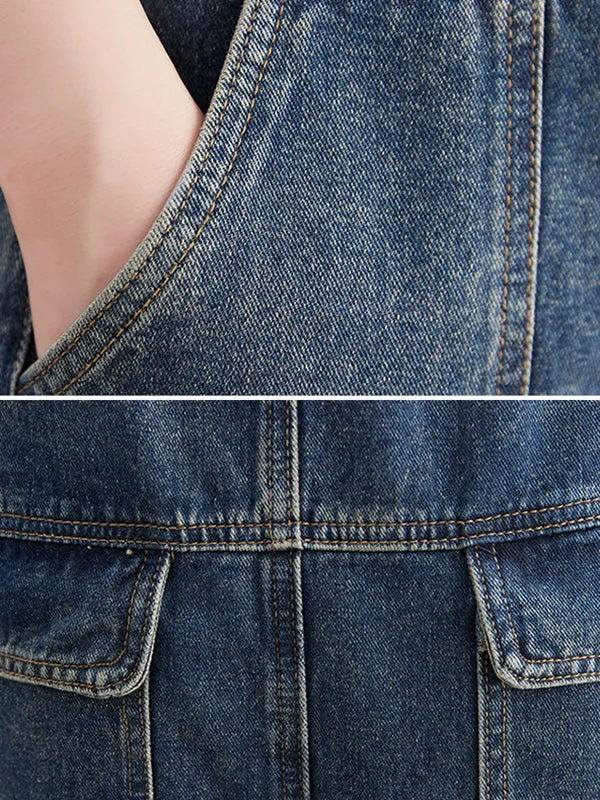 Artistic Retro Loose Solid Color Denim Overalls