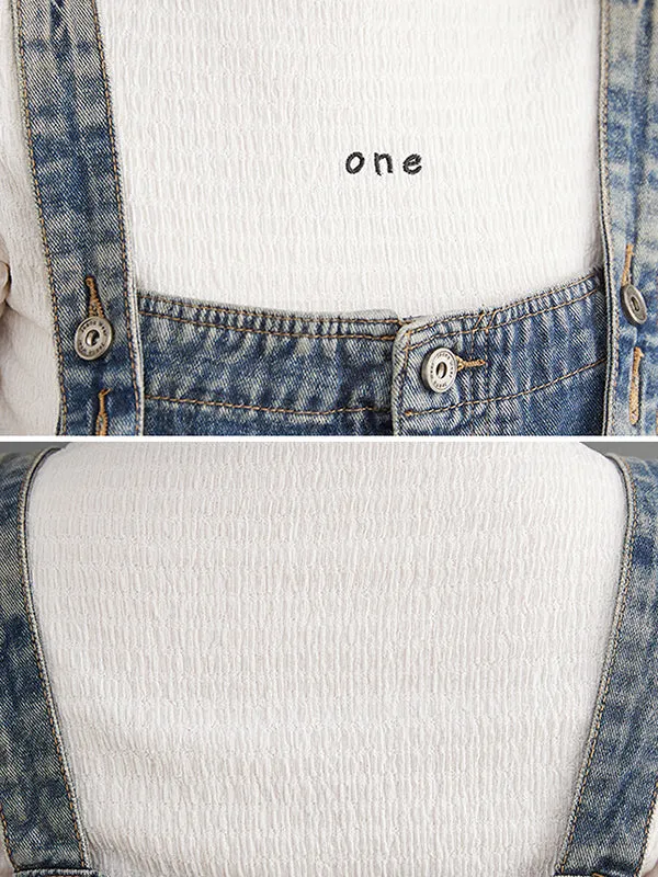 Artistic Retro Loose Solid Color Denim Overalls