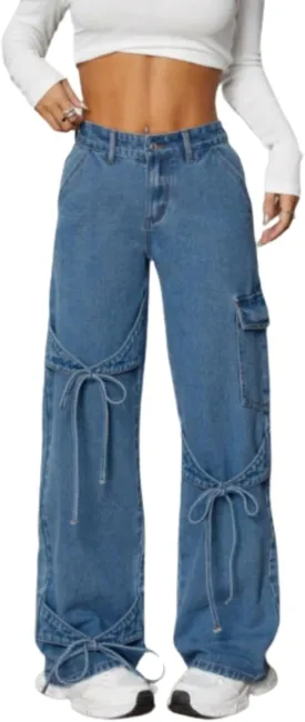 Baggy Jeans for Woman Teen Girls Bow Jeans High Waisted Straight Leg Cute Pants Casual Preppy Clothes