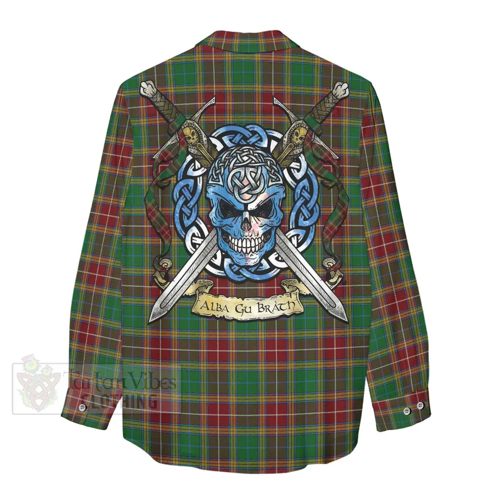 Baxter Tartan Women's Casual Shirt with Family Crest Celtic Skull Style