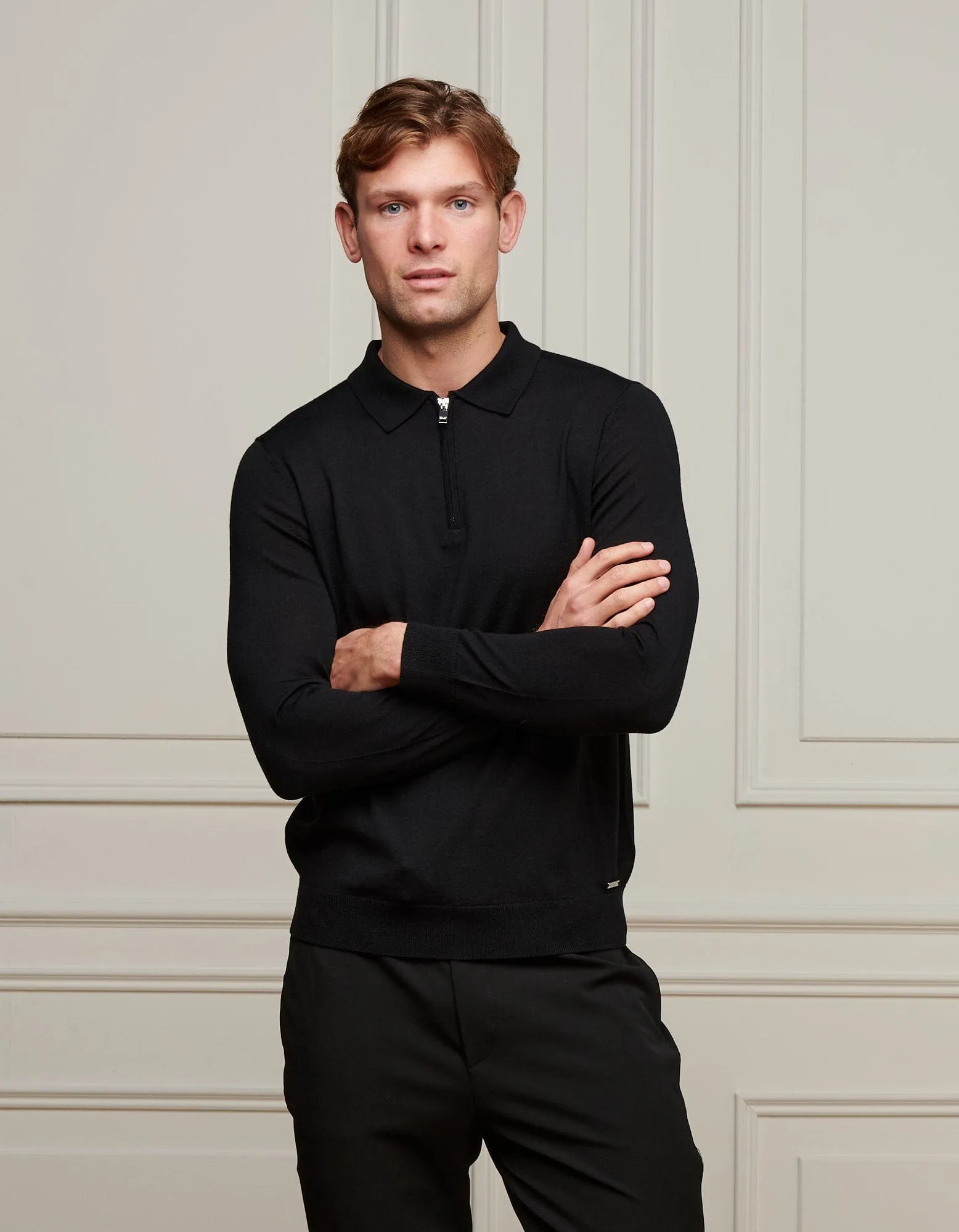 Black 1/4 Zip L/S Polo