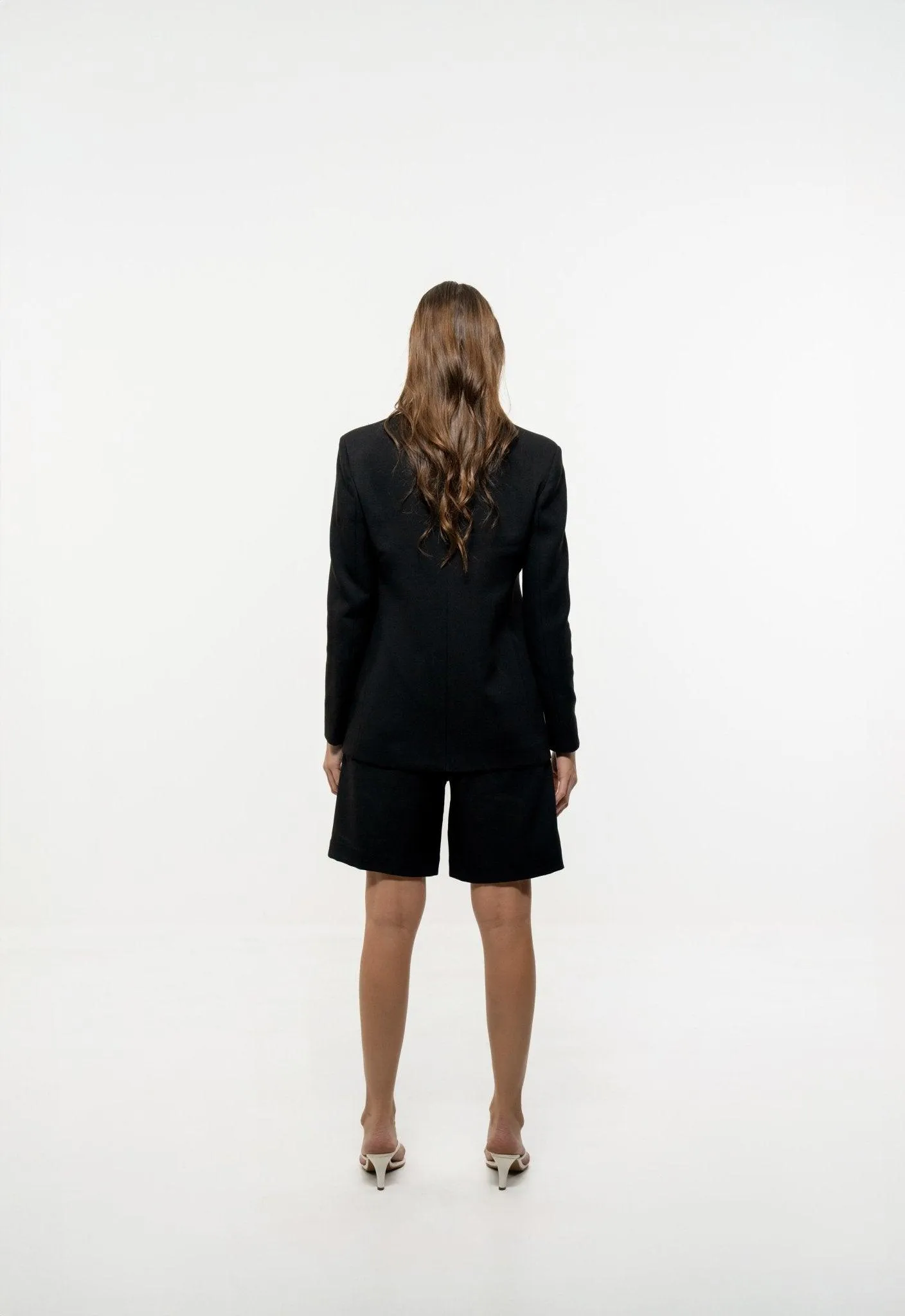BLACK SINGLE BRESTED BLAZER WITH WHITE COLORBLOCK