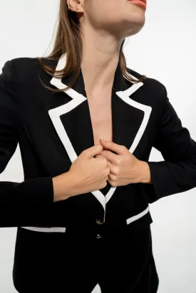 BLACK SINGLE BRESTED BLAZER WITH WHITE COLORBLOCK