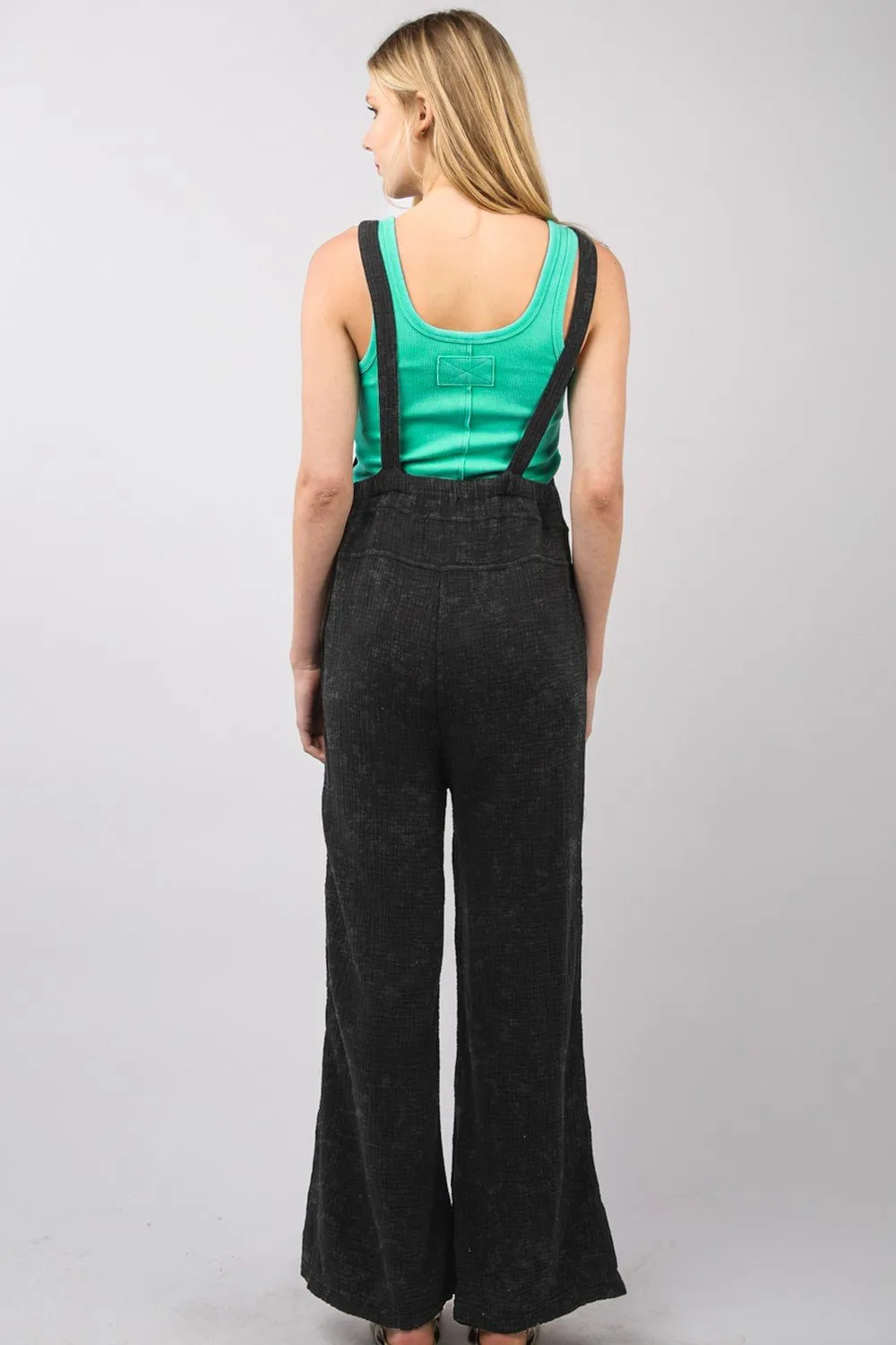 Black Washed Wide Leg Overalls