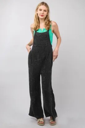Black Washed Wide Leg Overalls