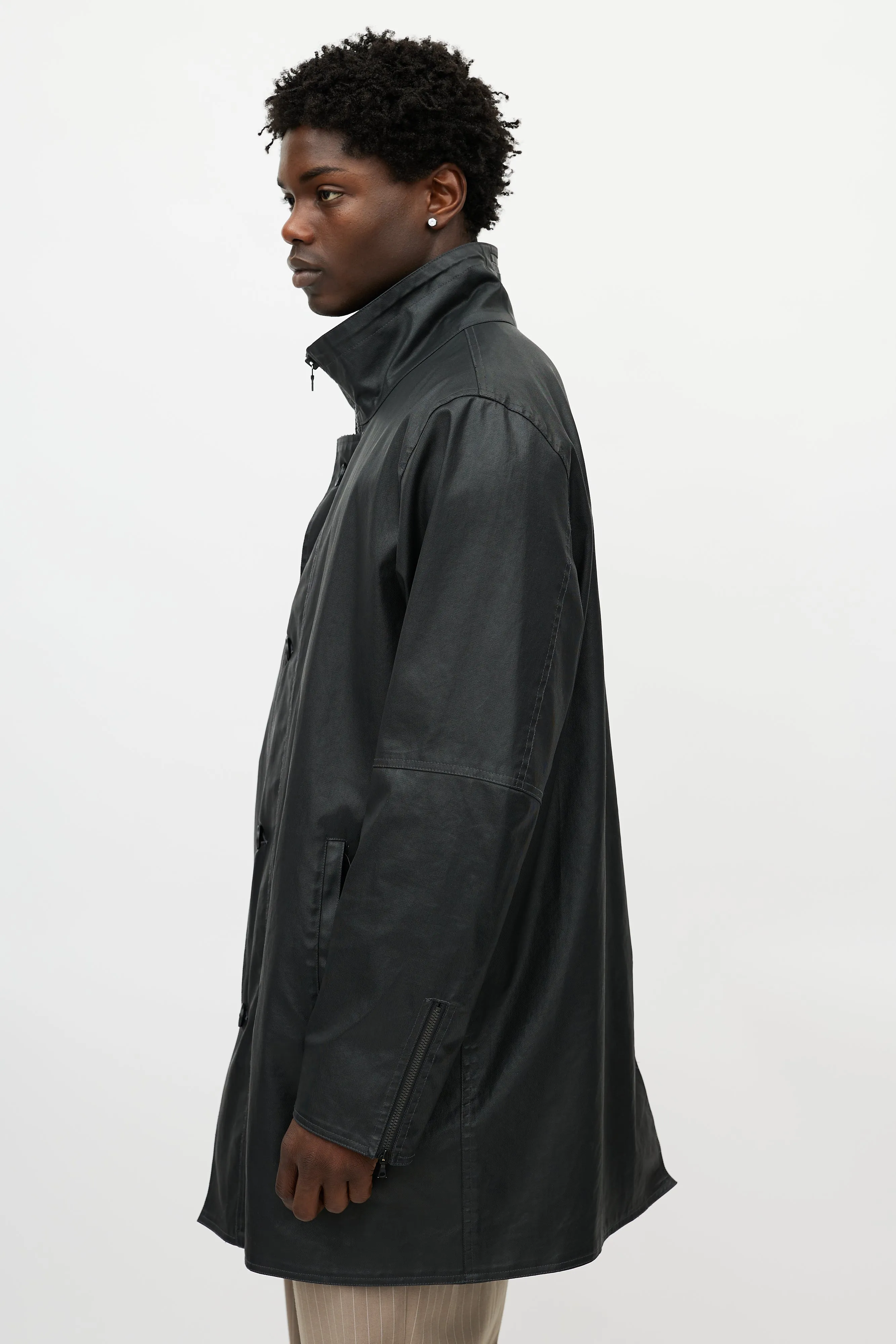 Black Waxed Denim Coat