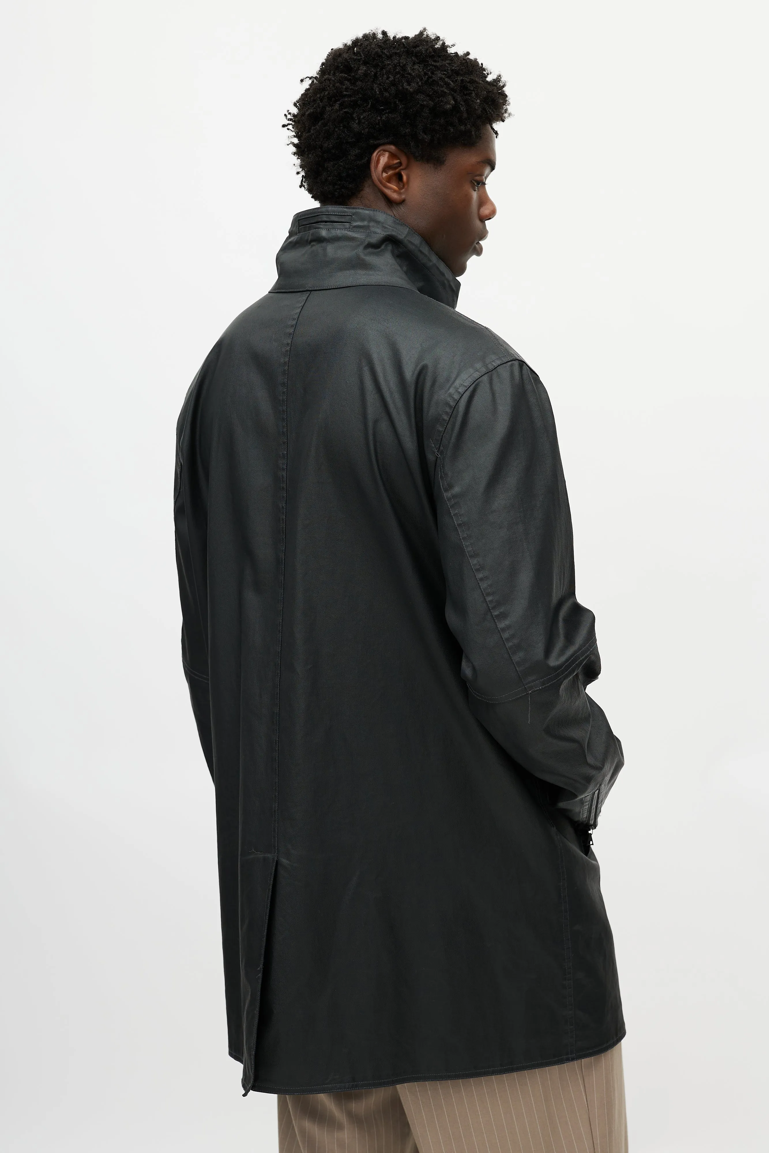 Black Waxed Denim Coat