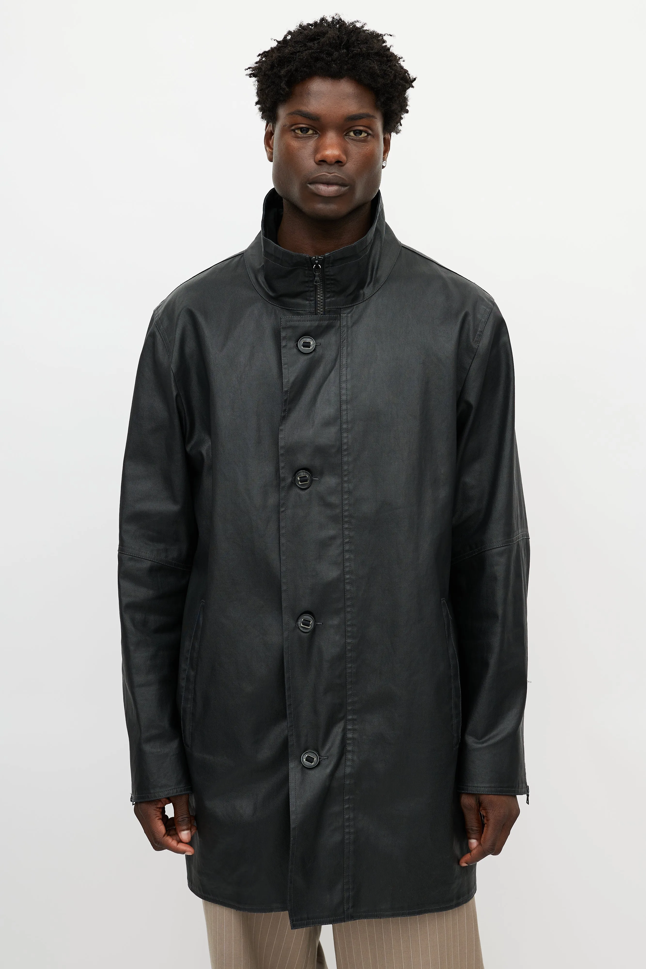 Black Waxed Denim Coat