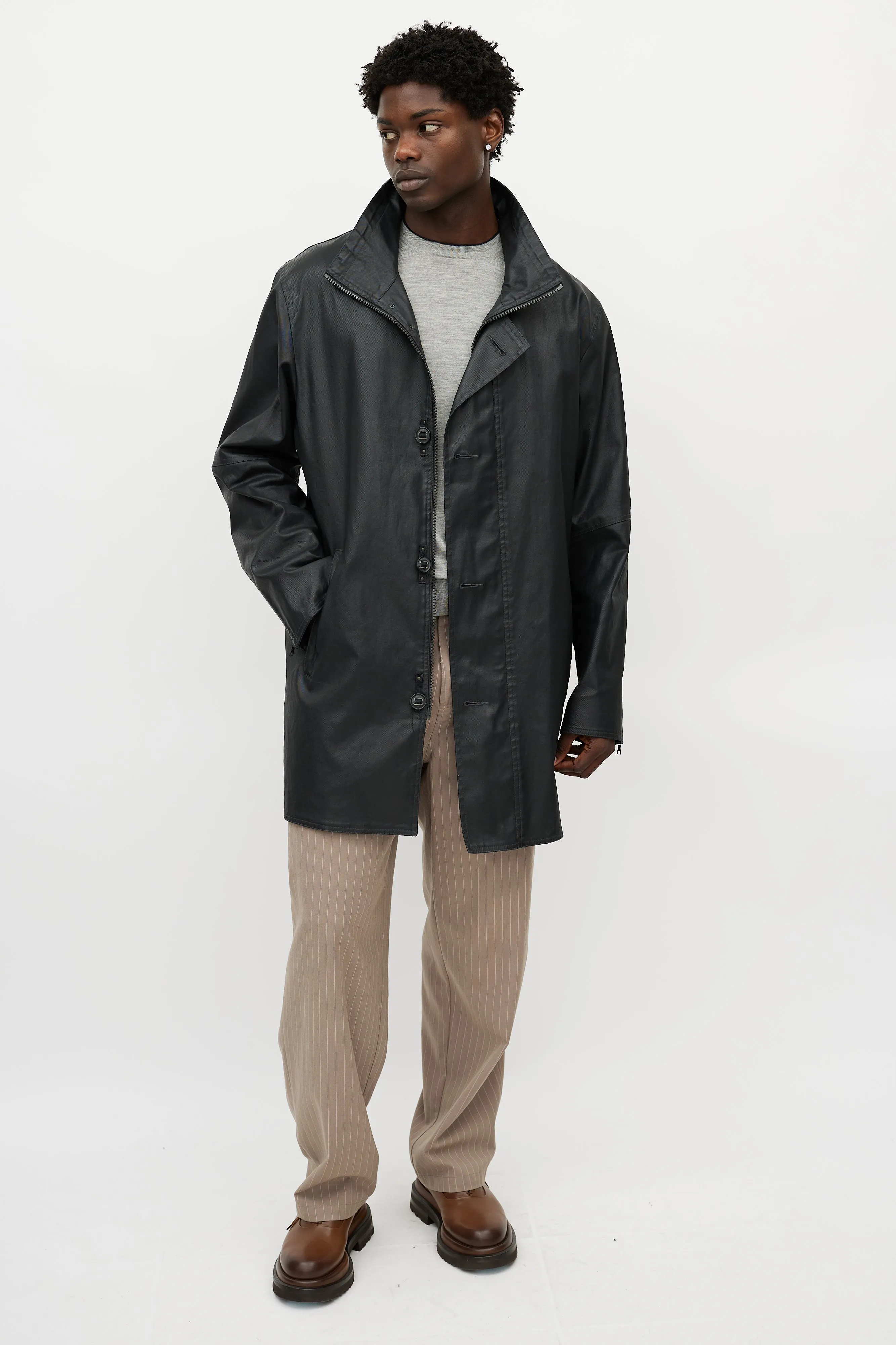 Black Waxed Denim Coat