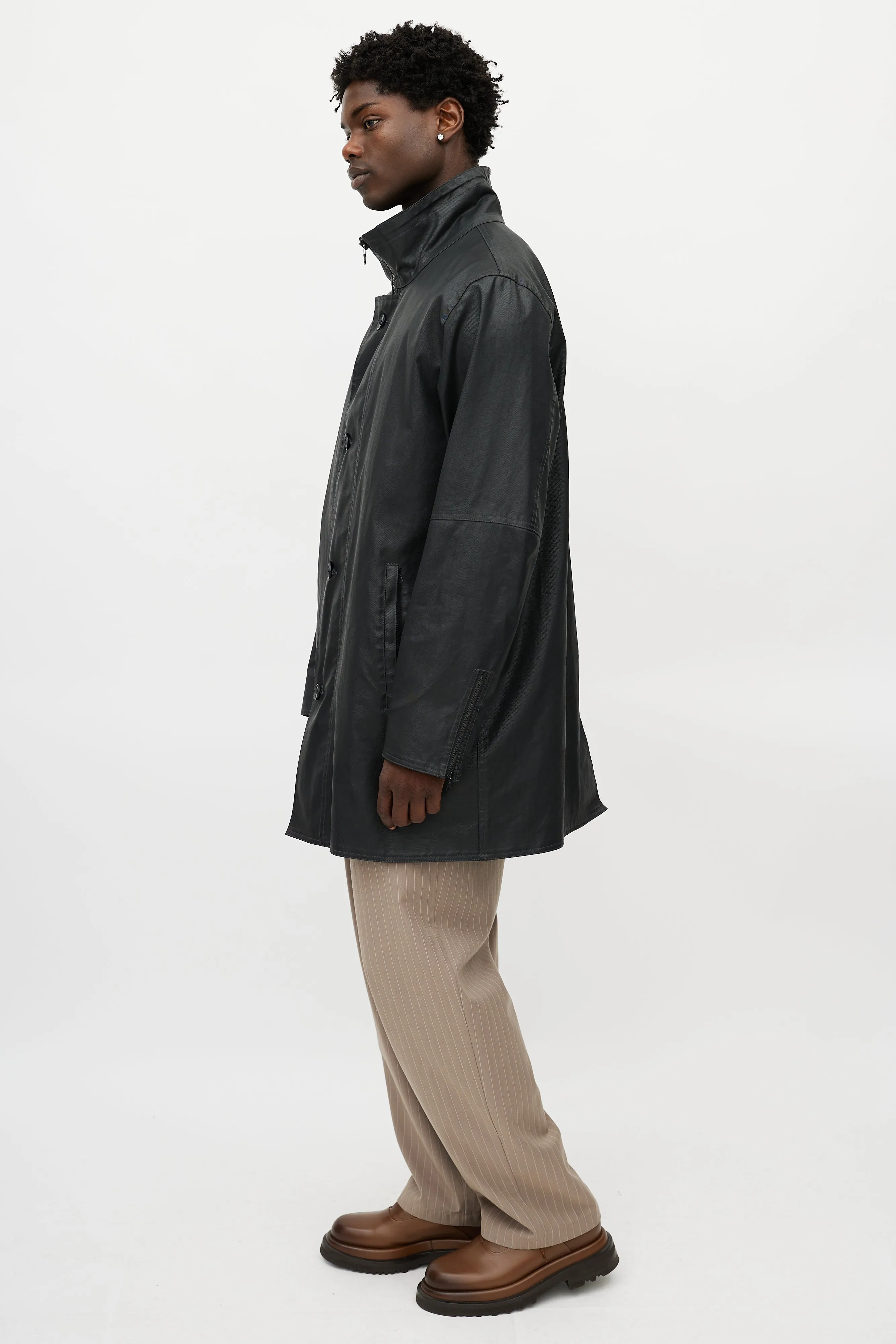 Black Waxed Denim Coat