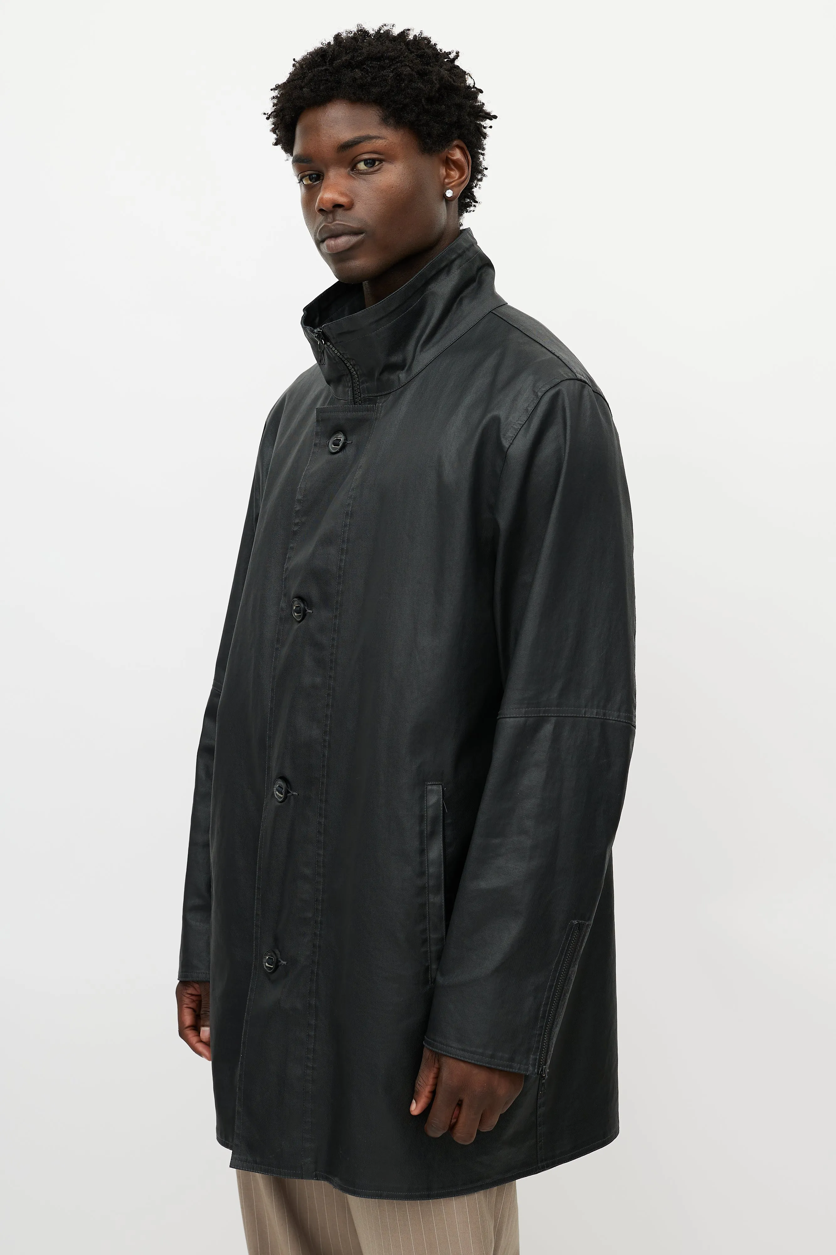 Black Waxed Denim Coat
