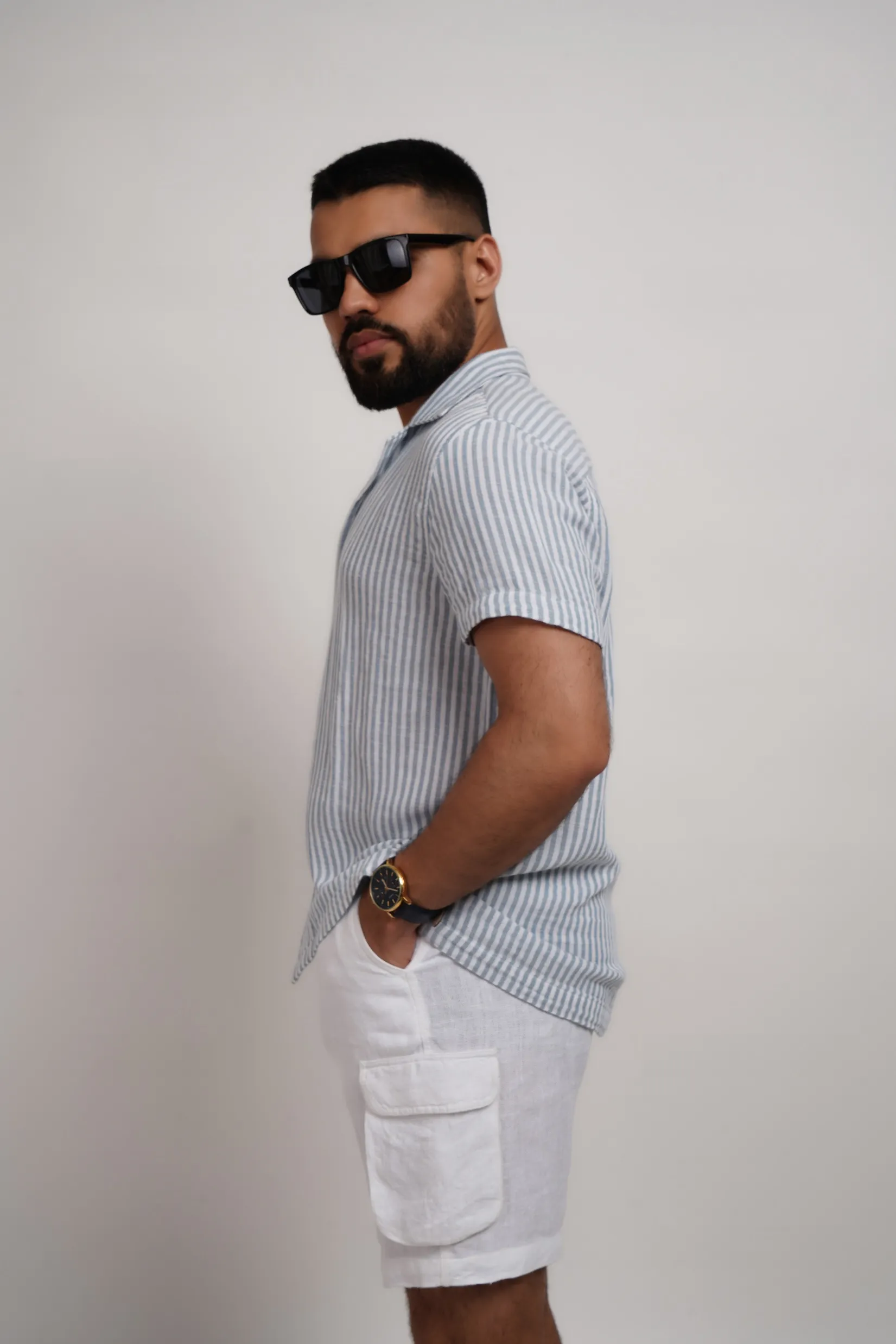 Blue Striped Lapel Shirt