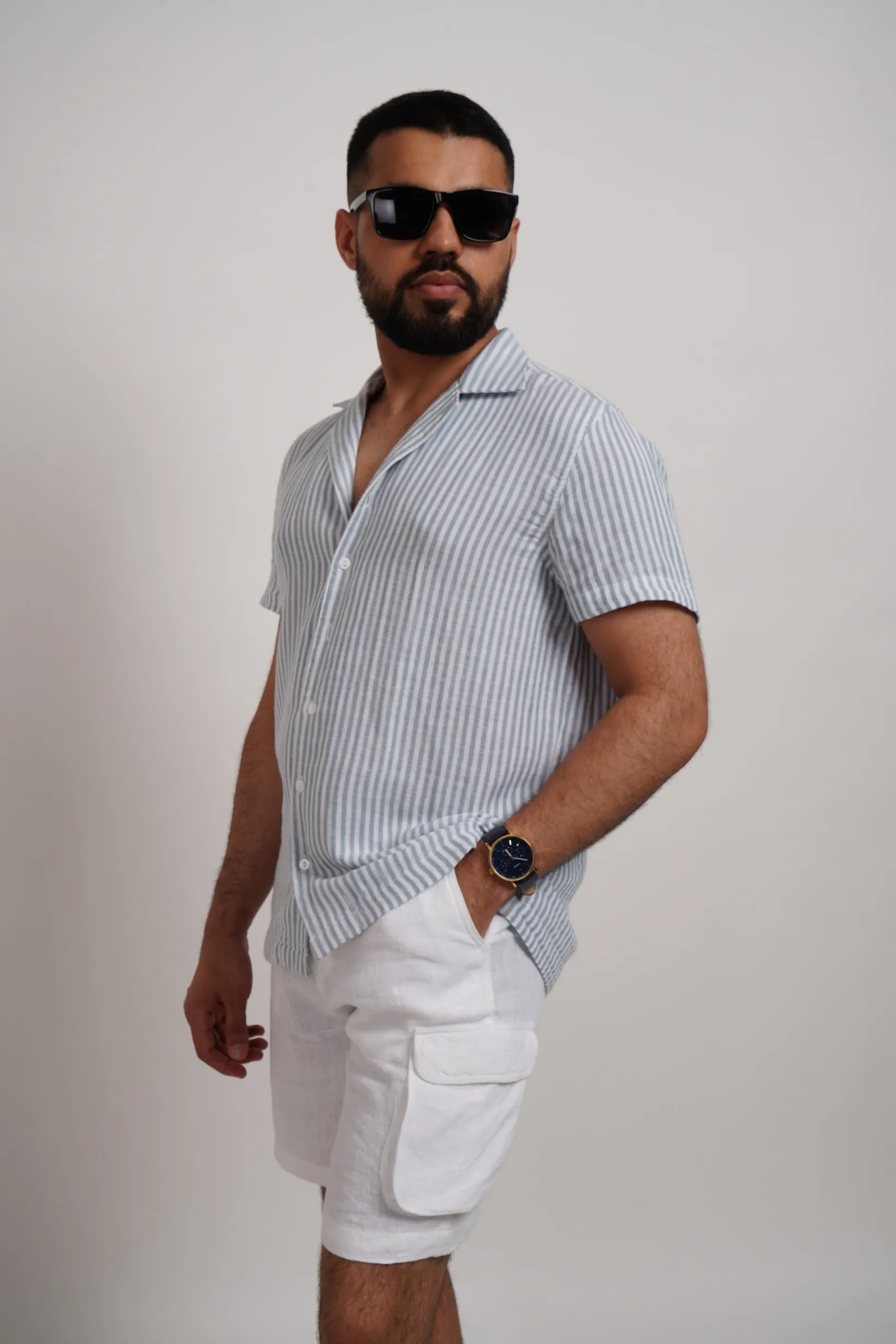 Blue Striped Lapel Shirt