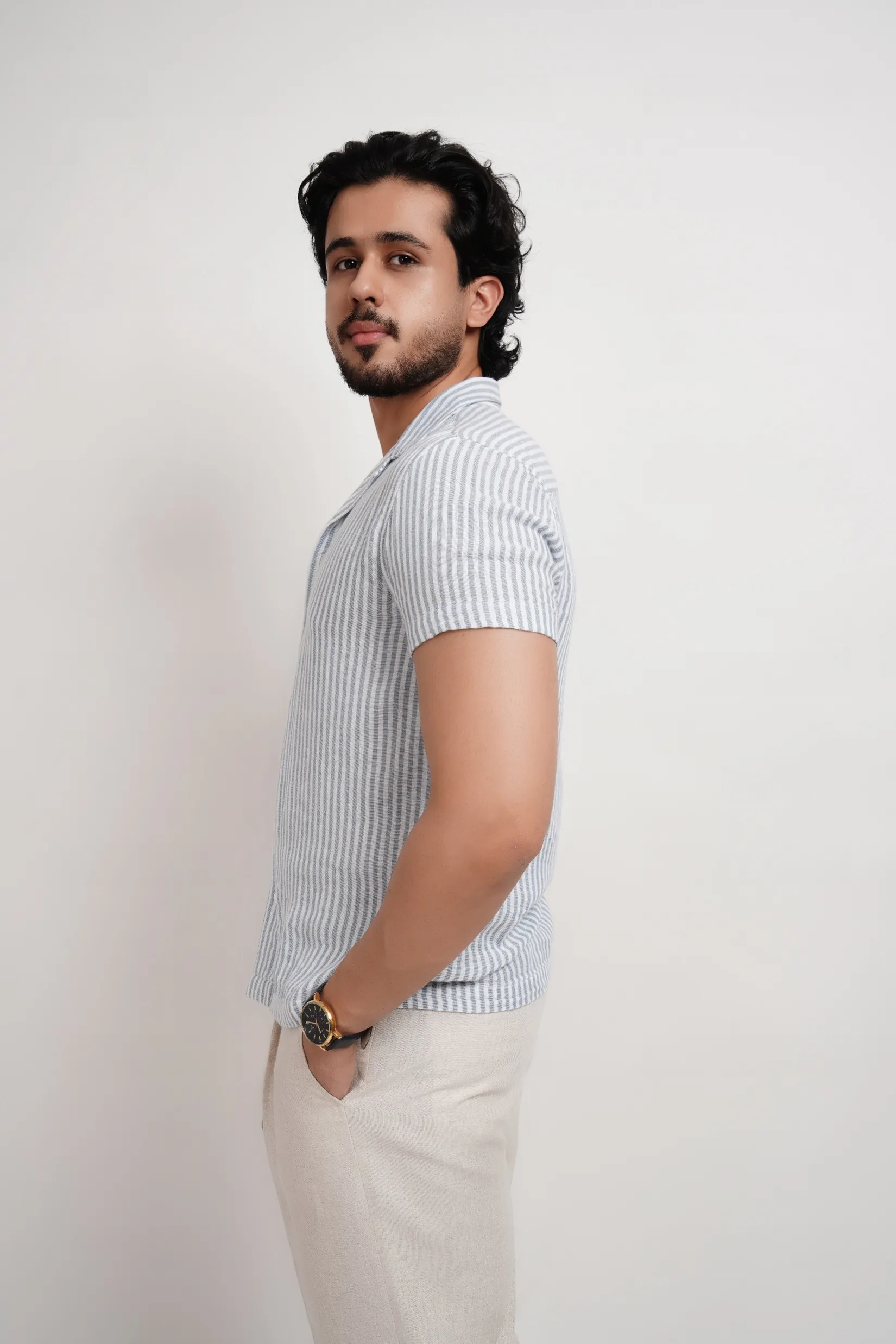 Blue Striped Lapel Shirt