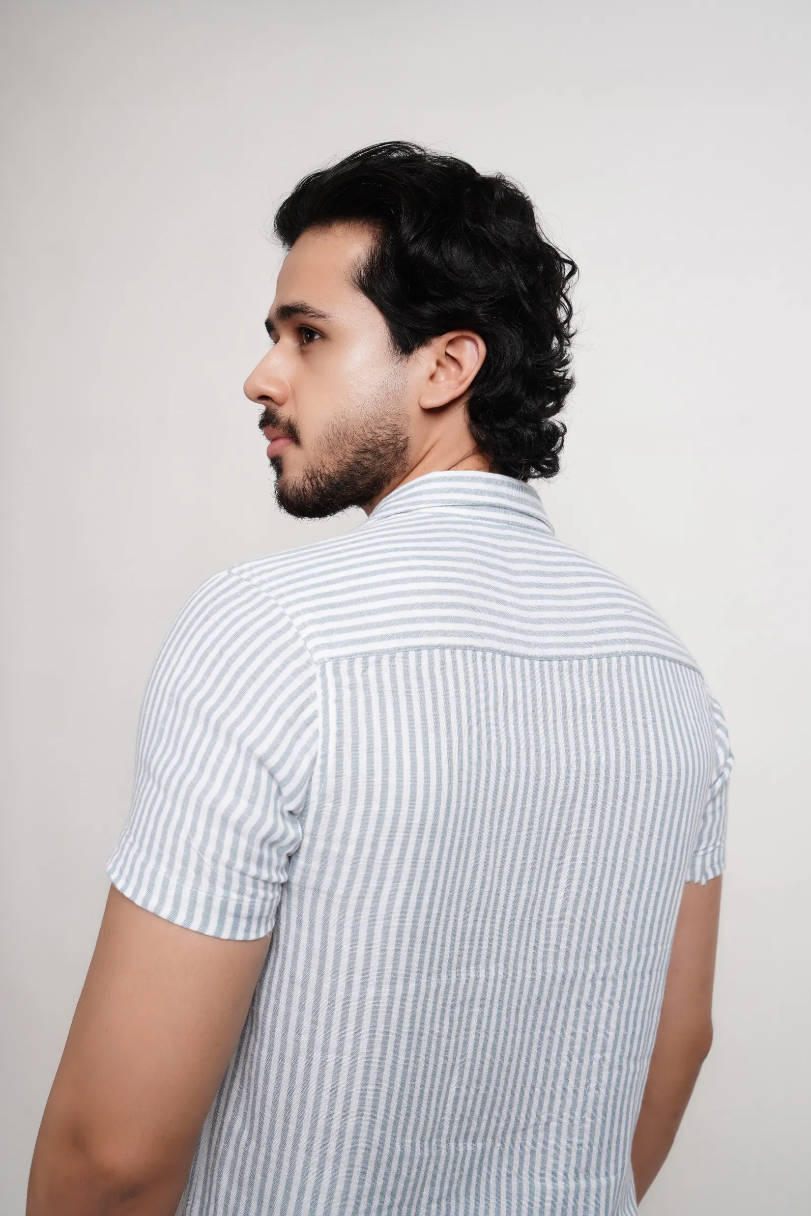 Blue Striped Lapel Shirt