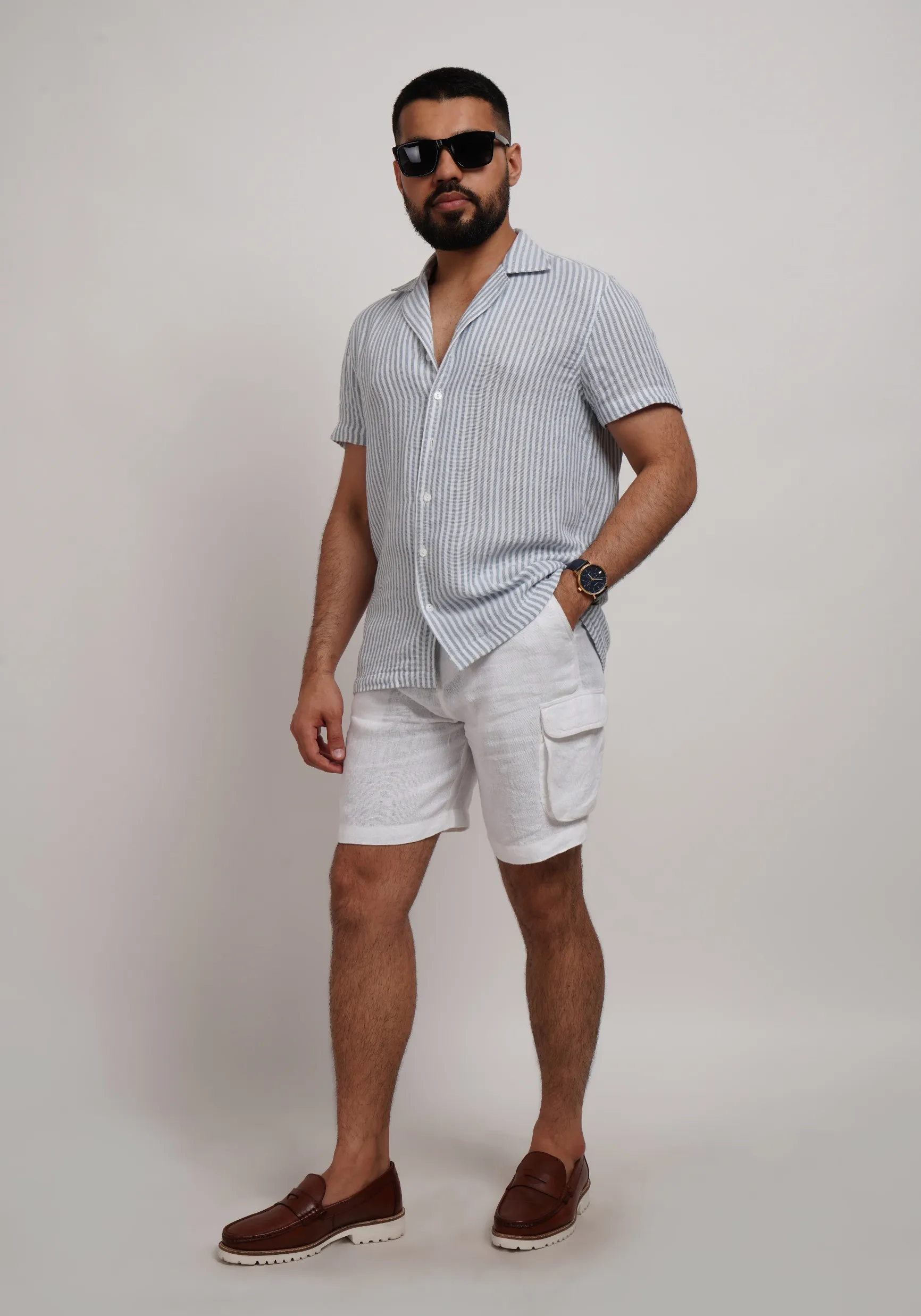 Blue Striped Lapel Shirt