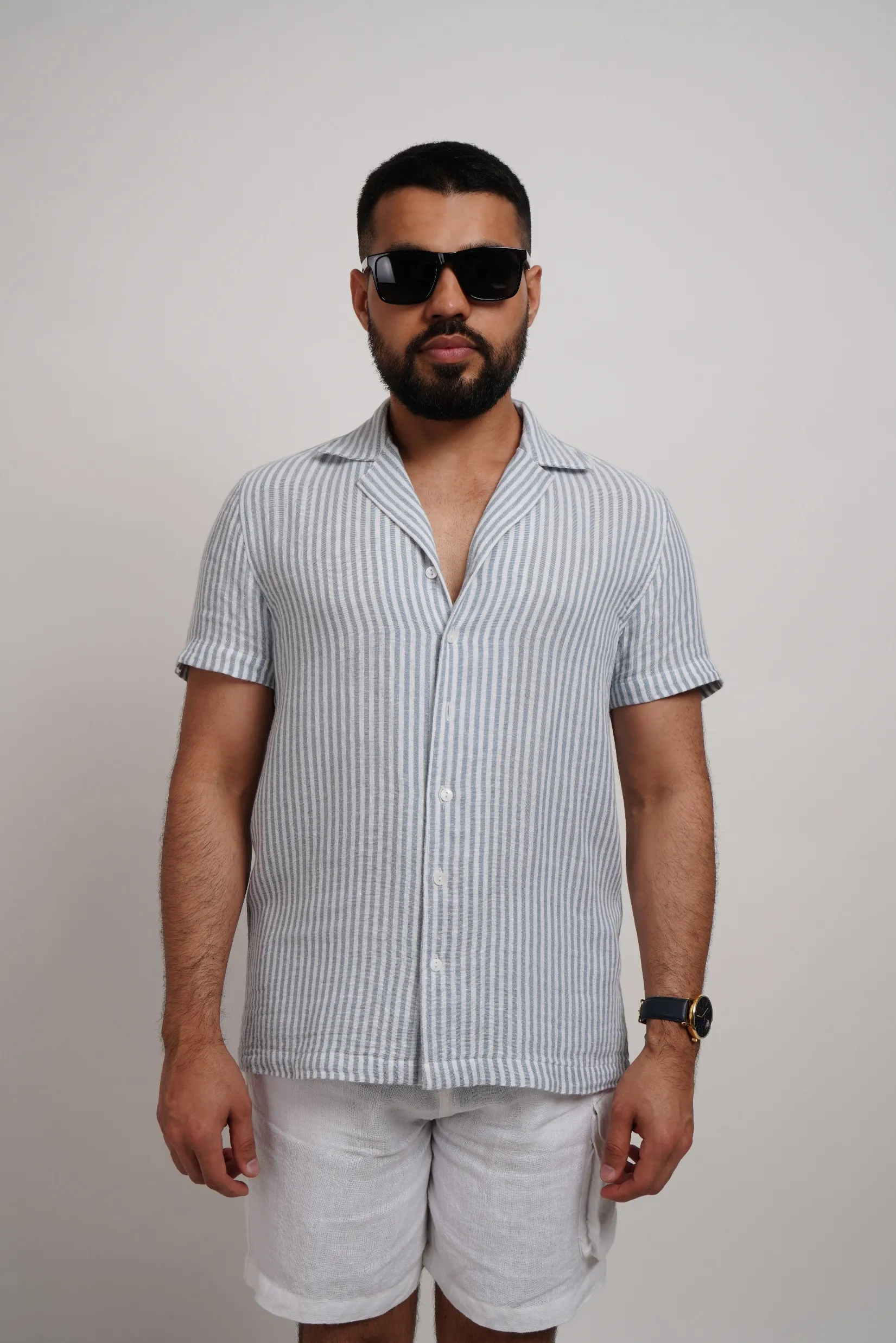 Blue Striped Lapel Shirt