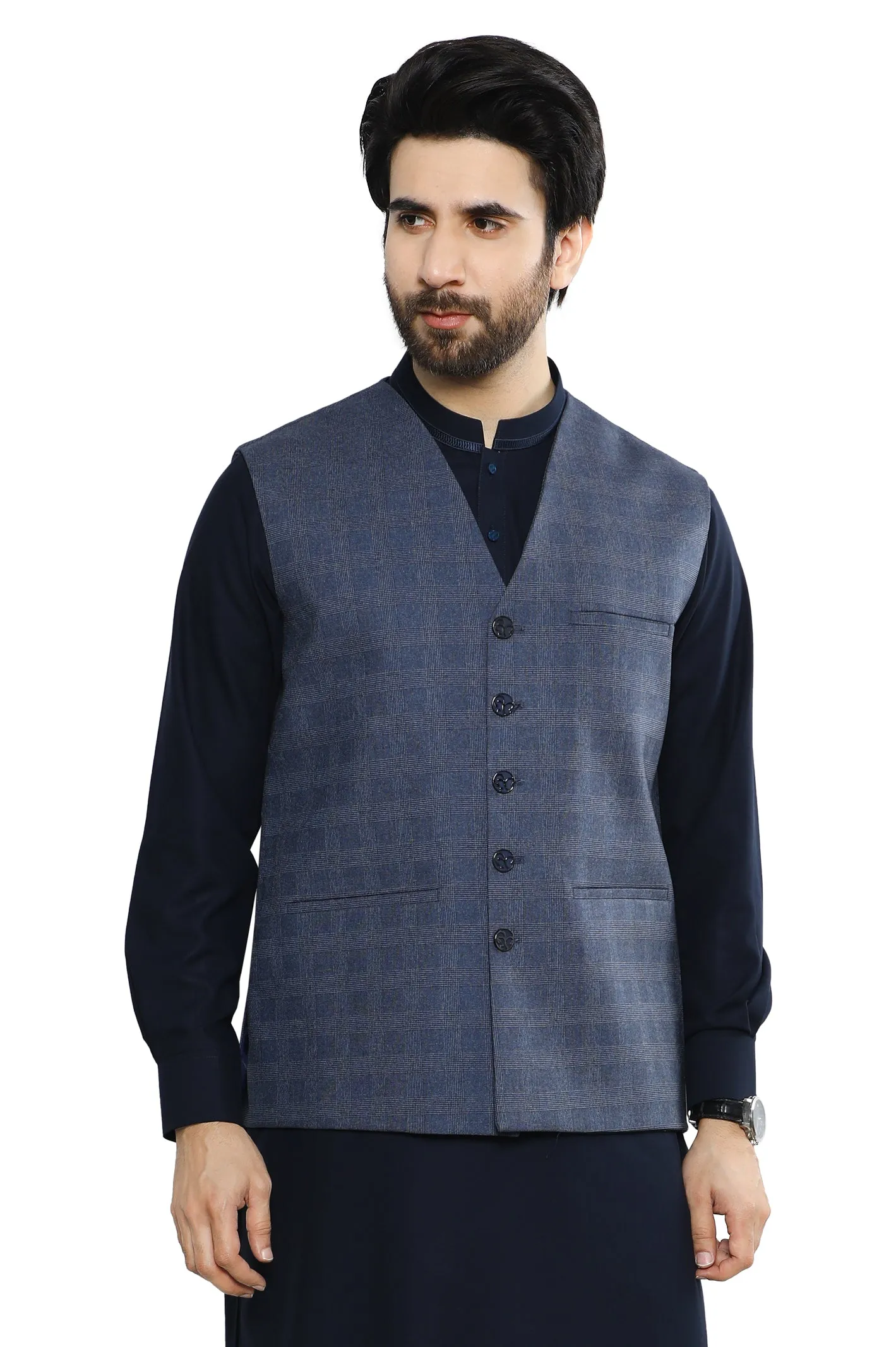 Blue Wash & Wear Waistcoat