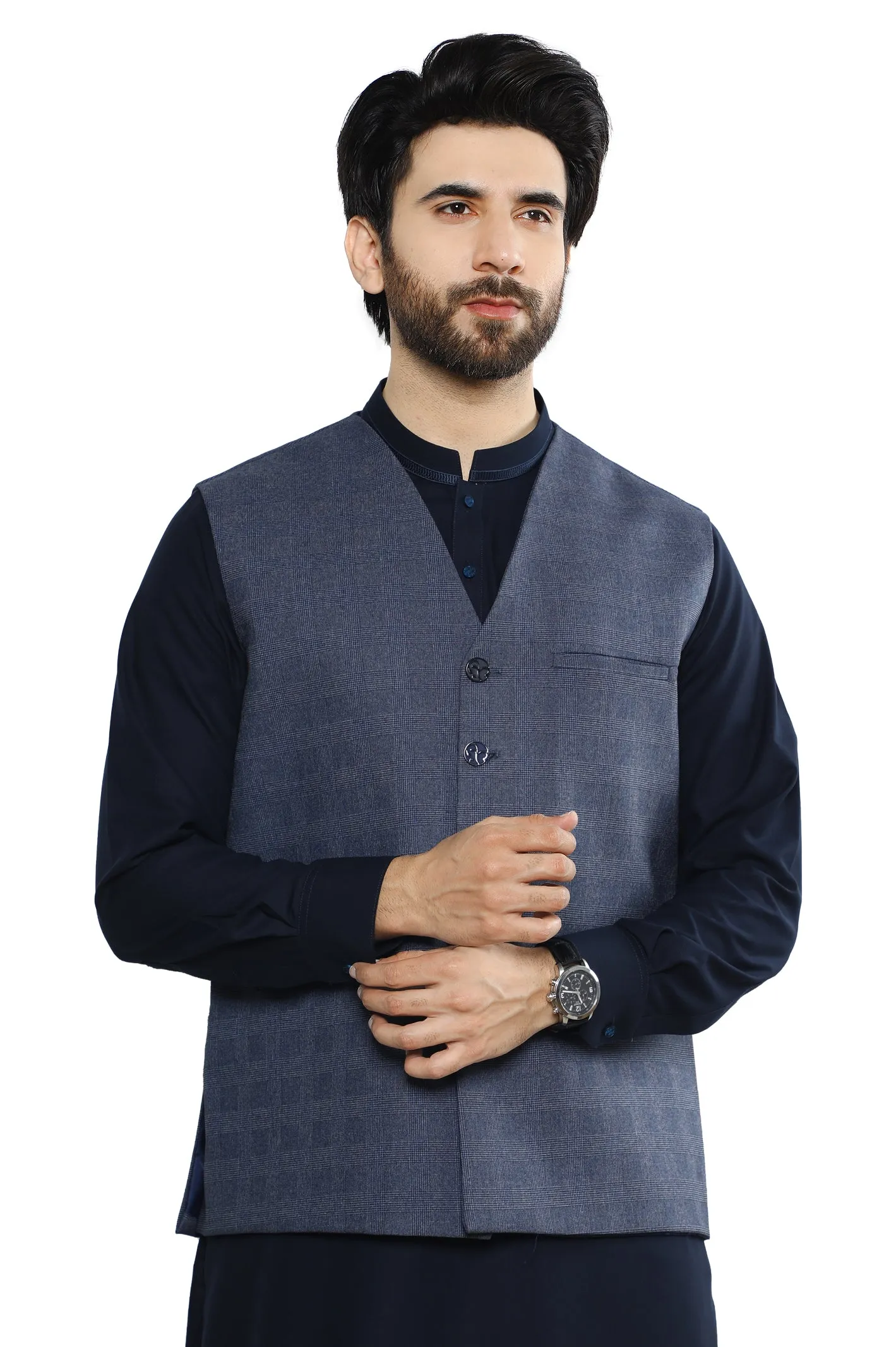 Blue Wash & Wear Waistcoat