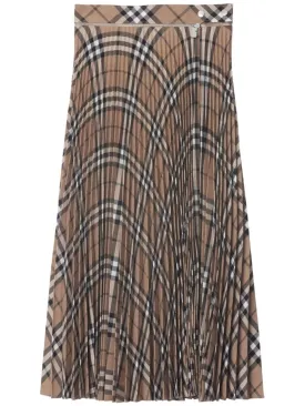Brown Wool Blend Pleated Skirt