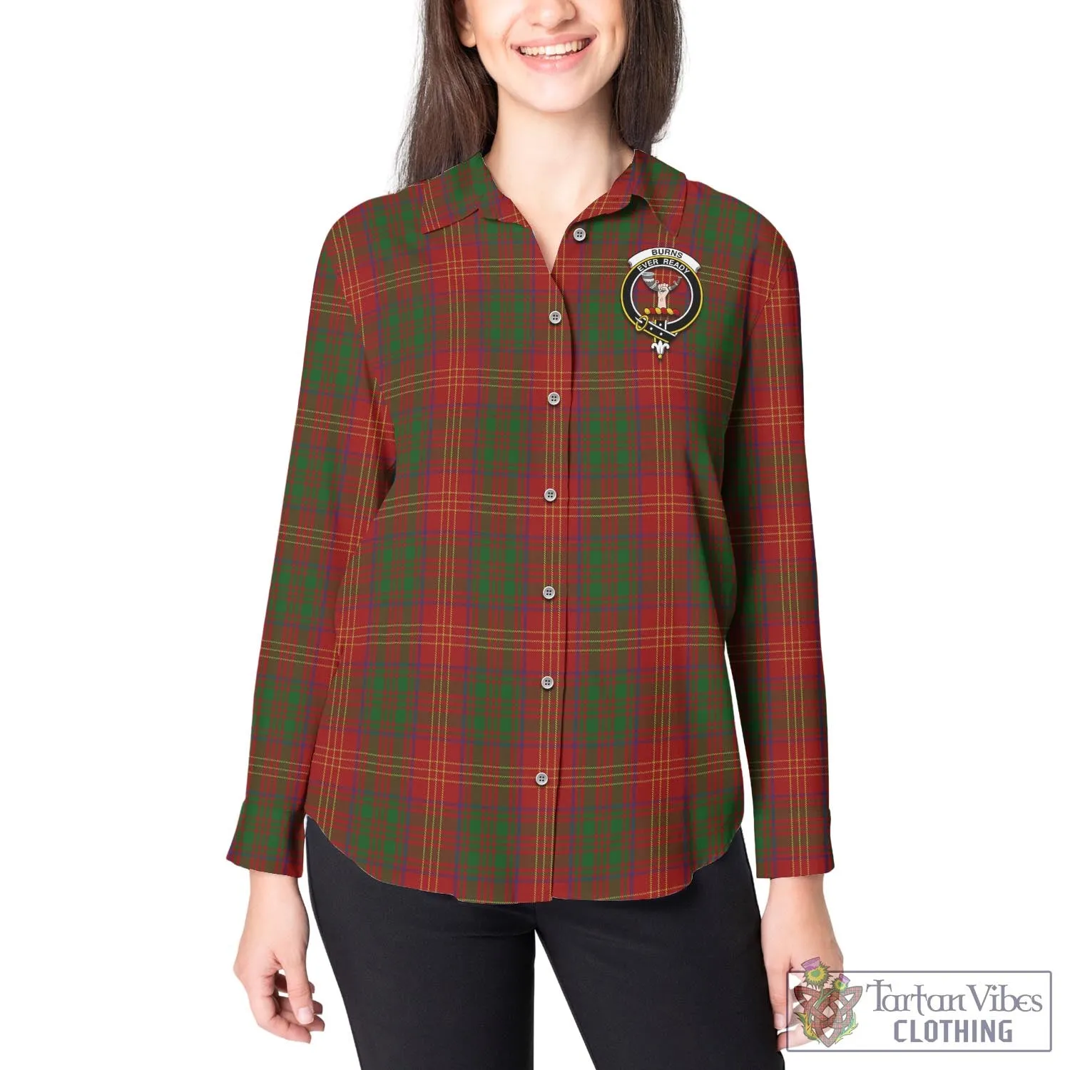 Burns Tartan Women's Casual Shirt with Family Crest