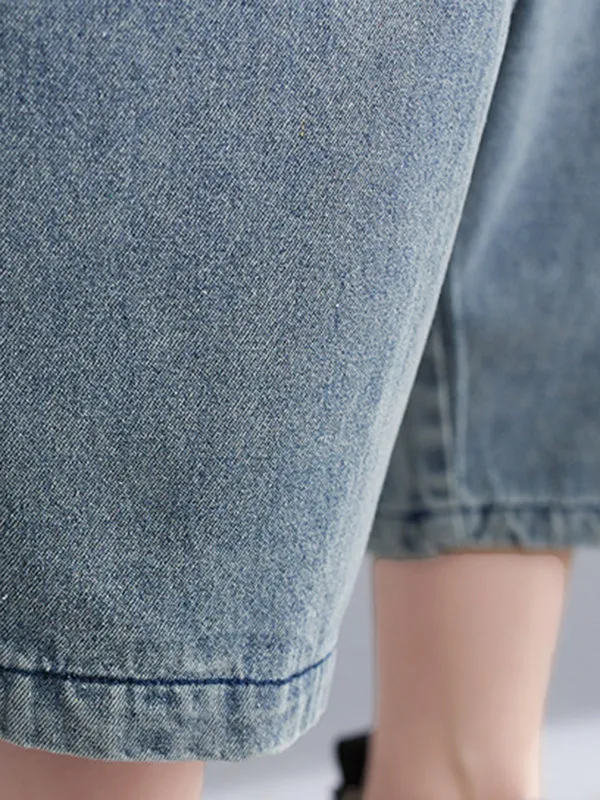 Buttoned Cropped Loose Denim Overalls