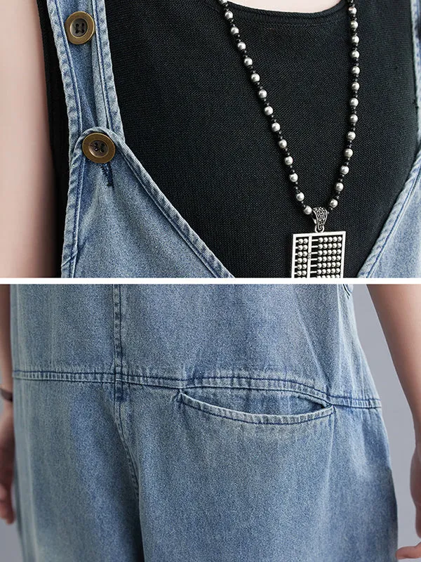 Buttoned Cropped Loose Denim Overalls