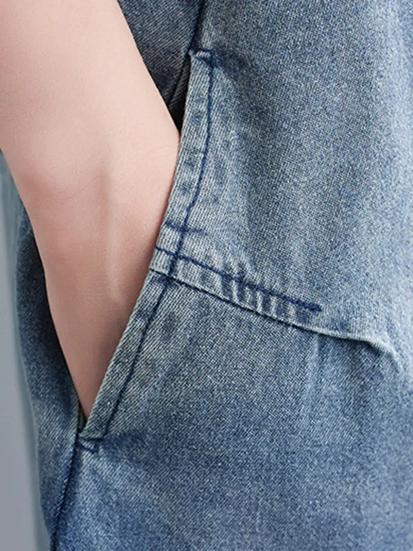 Buttoned Cropped Loose Denim Overalls