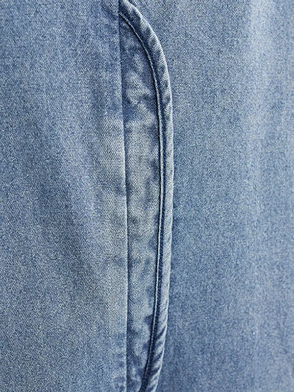 Buttoned Cropped Loose Denim Overalls