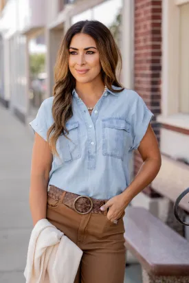 Chambray Two Pocket Blouse