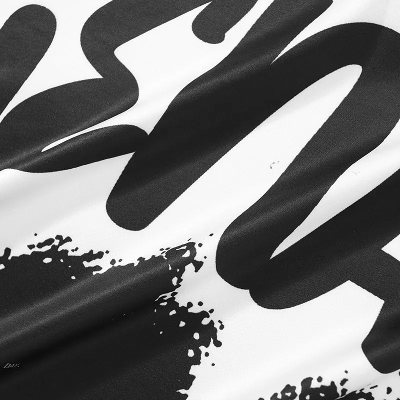 Color Block Spliced Letter Print Space Cotton T-Shirt