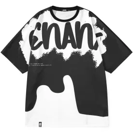 Color Block Spliced Letter Print Space Cotton T-Shirt