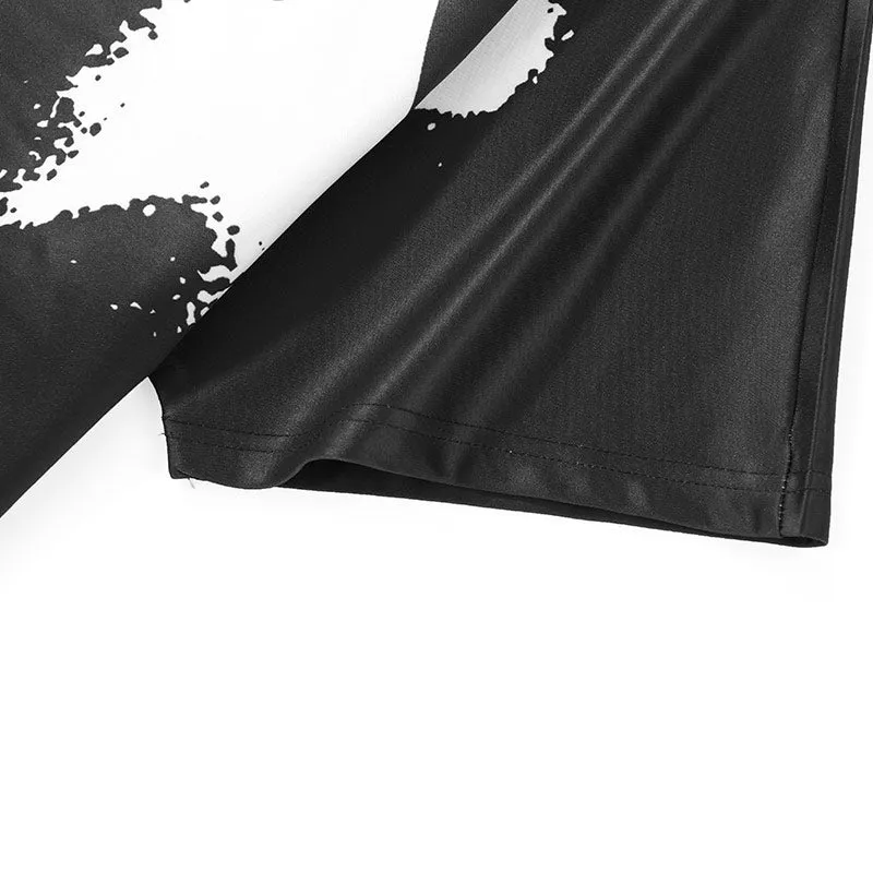 Color Block Spliced Letter Print Space Cotton T-Shirt