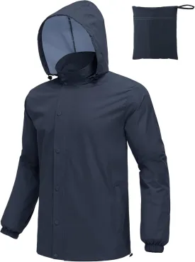 COOFANDY Men's Rain Jacket Waterproof Packable Raincoat Lightweight Rain Shell Hood Travel Golf Hiking Cycling Zip Pockets