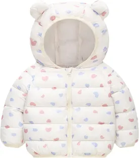 Cute Hooded Down Padded Jacket Coat for Toddler Kids Fall Winter Thicken Warm Furry Fuzzy Little Girls Snow Jacket
