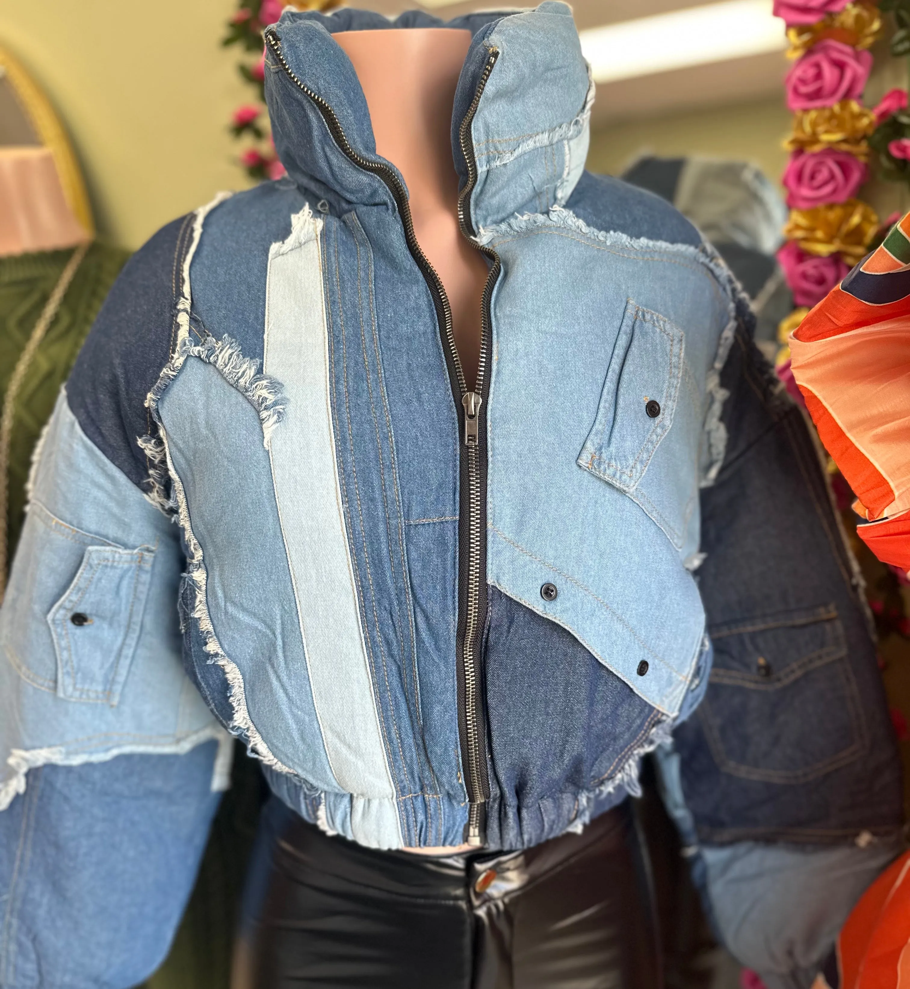 Denim Puffer Coat