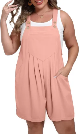 Eytino Womens Plus Size Jumpsuits Adjustable Summer Short Overalls Casual Sleeveless Rompers with Pockets(1X-5X)