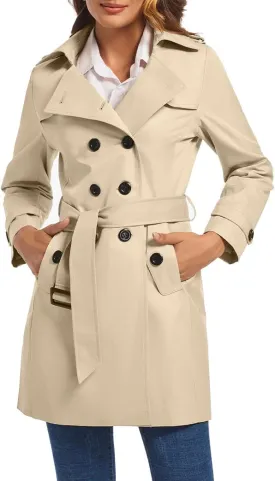 FARVALUE Women's Double Breasted Trench Coat Water Resistant Windbreaker Classic Belted Lapel Overcoat