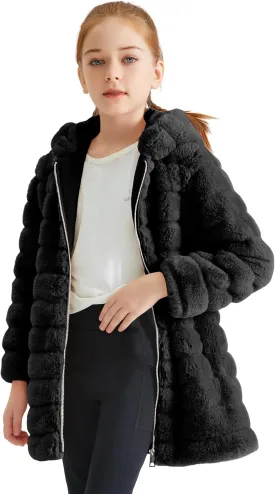 Giolshon Girls Faux Fur Fleece Jacket Sherpa Fuzzy Hoodie Winter Coat with Full Zip Fluffy Outerwear 2169