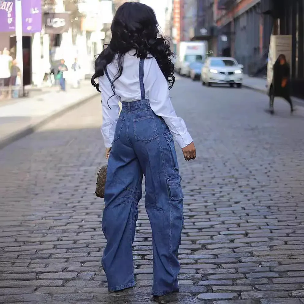 Girlary 2024 Denim Jumpsuit Women Loose Vintage Preppy Style Overalls Female Fashion Streetwear Chic Popular Harajuku