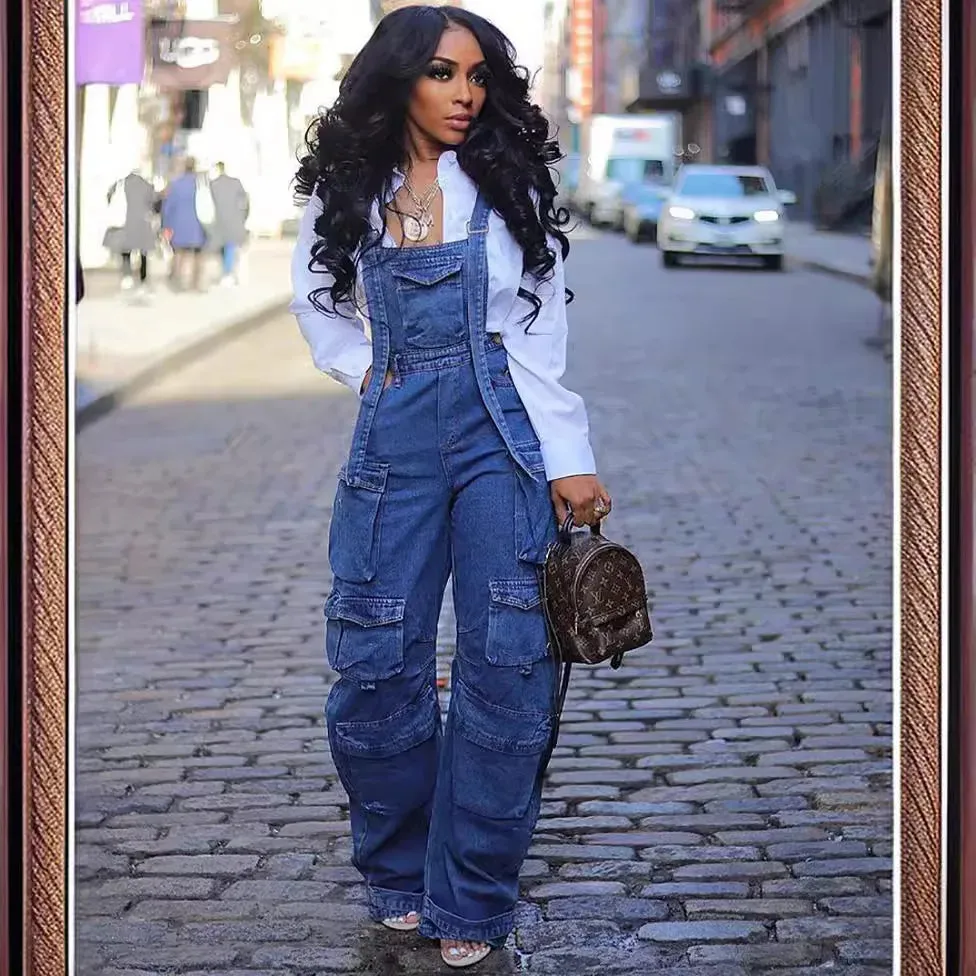 Girlary 2024 Denim Jumpsuit Women Loose Vintage Preppy Style Overalls Female Fashion Streetwear Chic Popular Harajuku