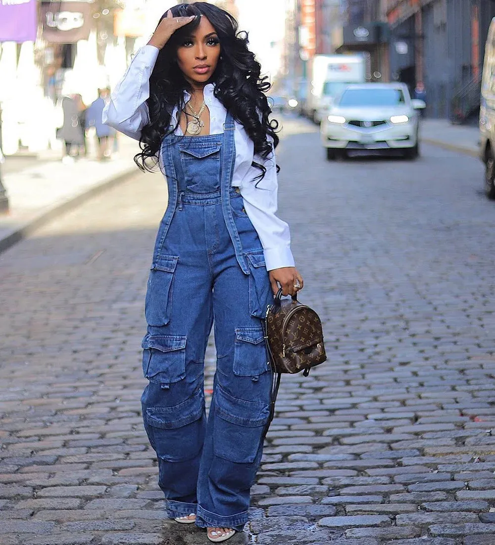 Girlary 2024 Denim Jumpsuit Women Loose Vintage Preppy Style Overalls Female Fashion Streetwear Chic Popular Harajuku