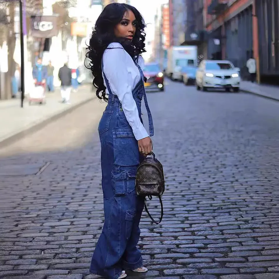 Girlary 2024 Denim Jumpsuit Women Loose Vintage Preppy Style Overalls Female Fashion Streetwear Chic Popular Harajuku