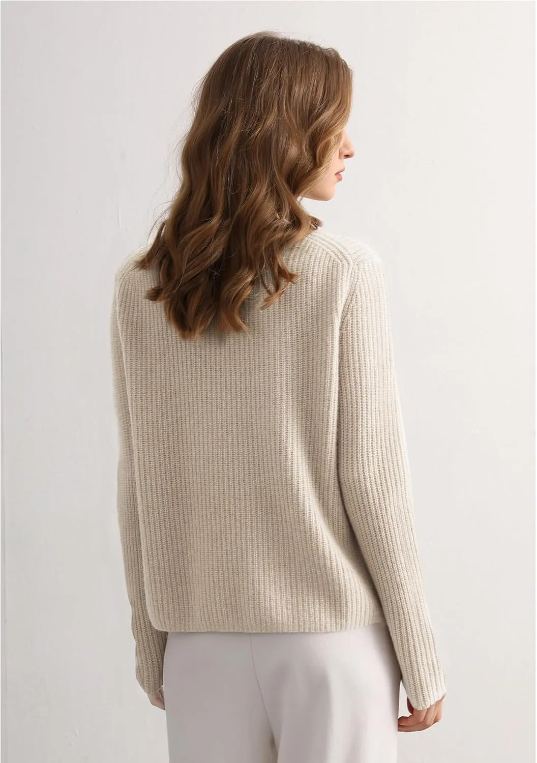 GreenMount Cashmere Sweaters for Women Essential Crewneck Ribbed Long Sleeve Pullover Sweater